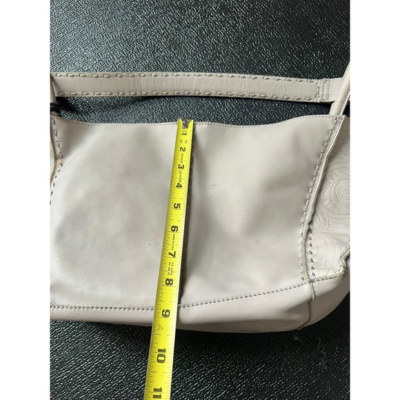 The Sak Floral Embossed Leather Hobo Shoulder Bag Grey Whipstitch Tassel Boho - Picture 11 of 13